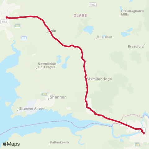 Bus Éireann Limerick - Ennis map