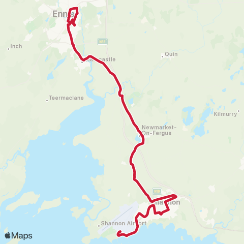 Bus Éireann Ennis - Shannon Airport map