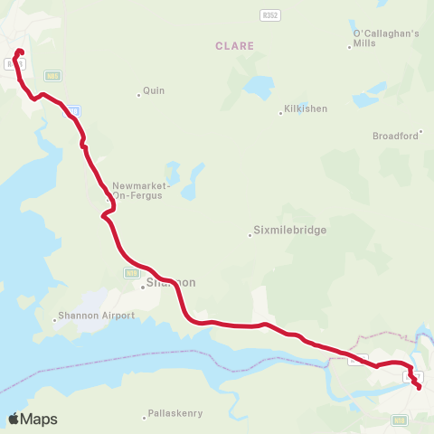 Bus Éireann Limerick - Ennis map