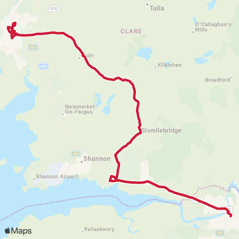 Bus Éireann Limerick - Ennis map