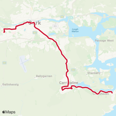 Bus Éireann MTU - Crosshaven map