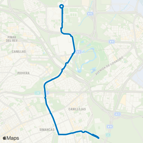 EMT Metropolitano - Feria de Madrid - Valdebebas map