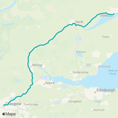 Ember Between Dundee and Glasgow map