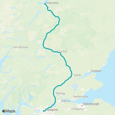 Ember Between Glasgow and Inverness map