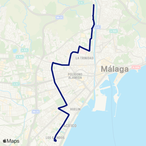 EMT Virreina - Carlos Haya - Santa Paula map