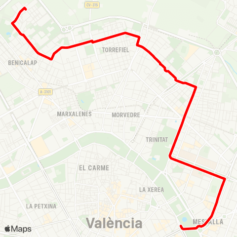 EMT Ciutat Art. Faller - Pl. Amèrica map