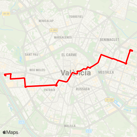 EMT La Llum - Universitats map