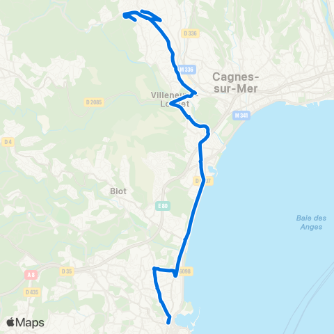 Envibus La Colle Ancienne Gare - Shopping Prom. - Villeneuve Loubet - Pôle d'Échanges Antibes map