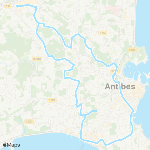 Envibus Pôle d'Échanges Antibes - Juan-Les-Pins - Cimetière Rabiac - Pôle d'Échanges Antibes map