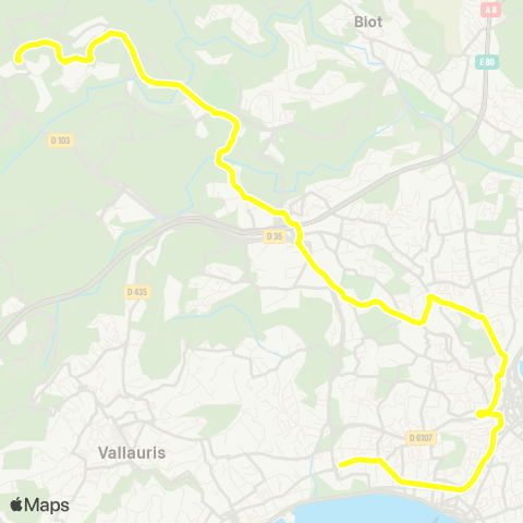 Envibus Antibes-les-Pins - Pôle d'Échanges d'Antibes - Olympie - GR Valbonne Sophia Antipolis map