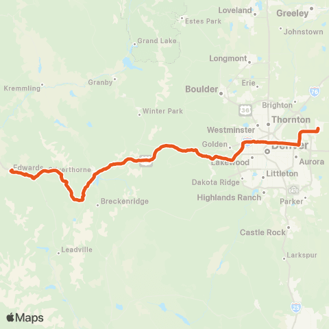 Epic Mountain Express Den to Vail / Beaver Creek map
