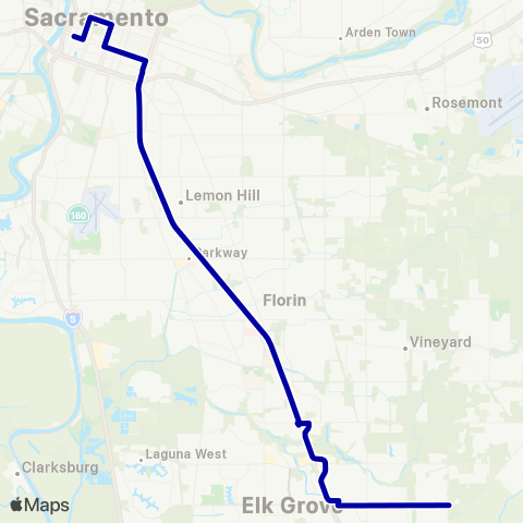 E-tran (Elk Grove Transit) Elk Grove Commuter Route map