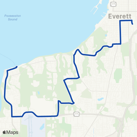 Everett Transit W to Mukilteo - E to Everett Station map