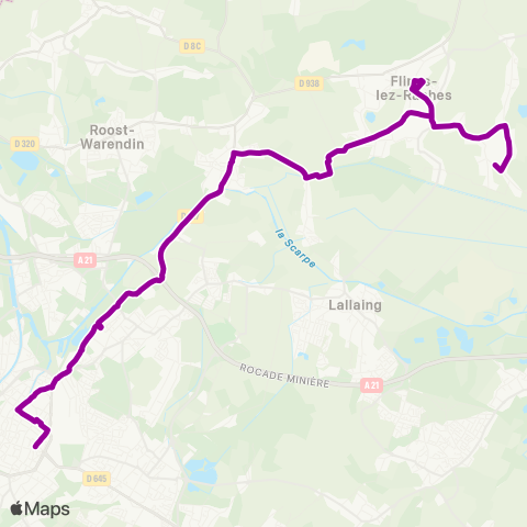 Évéole Flines les Raches le Cattelet - Douai Pl. de Gaulle map