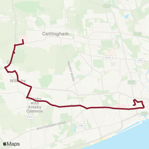 East Yorkshire Castle Hill Hospital - Hull Interchange map
