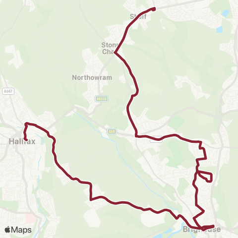 East Yorkshire Brighouse Bus Sta A - Halifax Bus Sta map