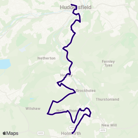 First Halifax Calder Valley & Huddersfield Bradshaw Rd Fisher Green - Huddersfield Bus Sta map