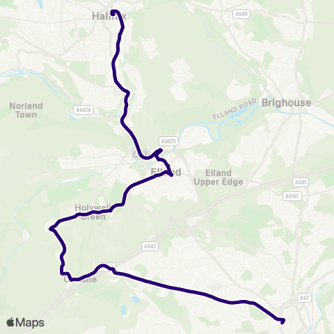 First Halifax Calder Valley & Huddersfield Huddersfield Bus Sta - Halifax Bus Sta map