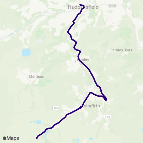 First Halifax Calder Valley & Huddersfield Huddersfield Bus Sta - Holme Terminus map