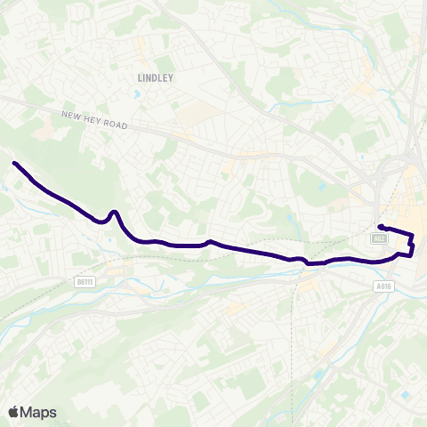 First Halifax Calder Valley & Huddersfield Dodlee Lane - Huddersfield Bus Station map