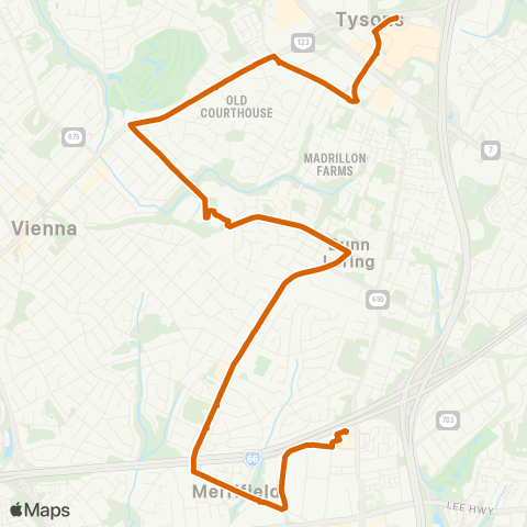Fairfax Connector Dunn Loring - Navy Federal - Tysons map