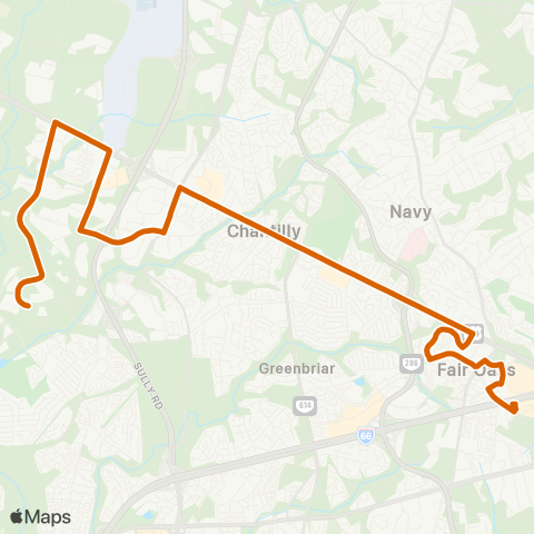 Fairfax Connector Chantilly - Monument Dt. map