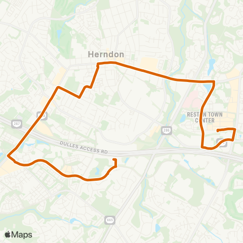 Fairfax Connector Herndon Metro - Reston Town Center map