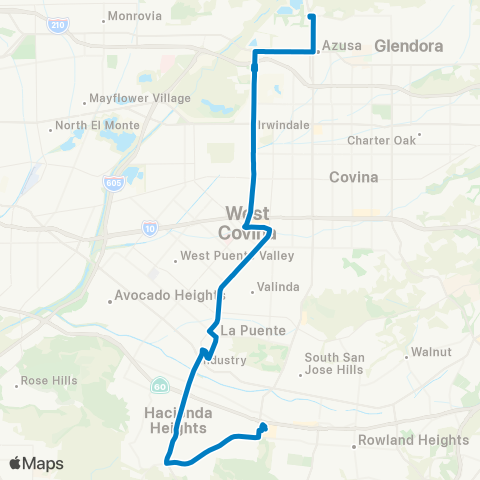 Foothill Transit Azusa - West Covina - Puente Hills Mall map