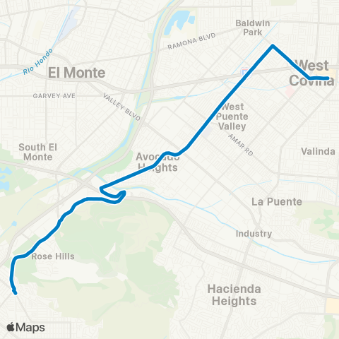 Foothill Transit West Covina - Industry - Whittier map