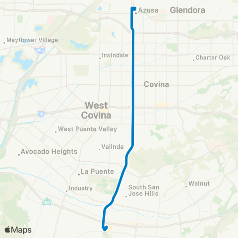 Foothill Transit Azusa - Puente Hills Mall via Azusa Ave map