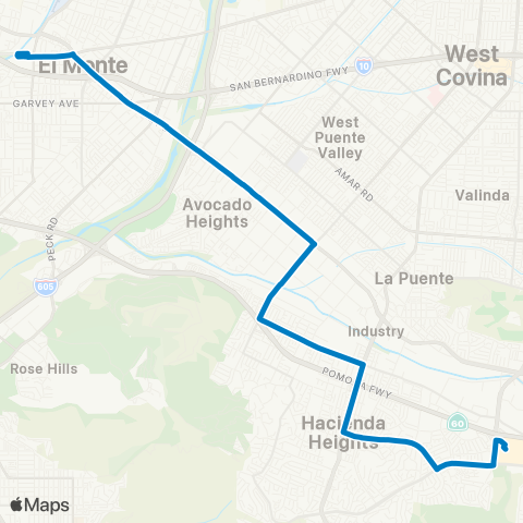 Foothill Transit Puente Hills-Hacienda Hts-El Monte Sta map