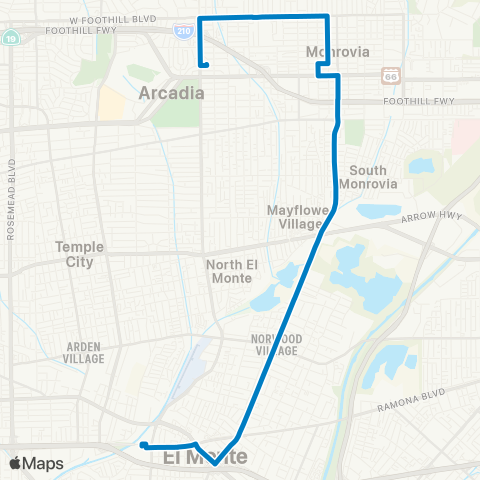Foothill Transit Arcadia Sta. - Monrovia - El Monte Sta. map