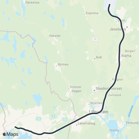 Flytoget Drammen – Oslo lufthavn map