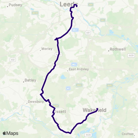 First Leeds Leeds City Bus Sta - Wakefield Bus Sta map