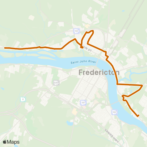 Fredericton Transit River Run map