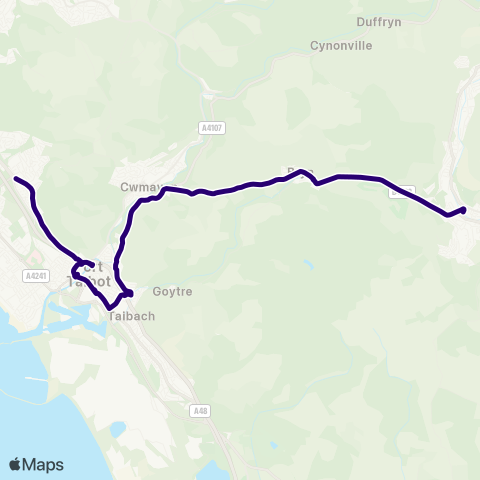 First South & West Wales Maesteg Bus Sta Stand 3 - Sunnycroft Roundabout map