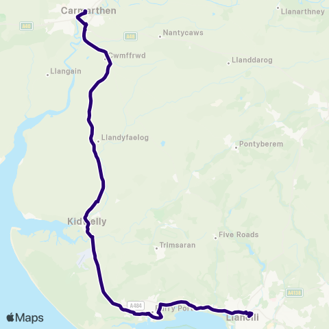 First South & West Wales Llanelli Bus Sta Stand 4 - Carmarthen Bus Sta Stand 3 map