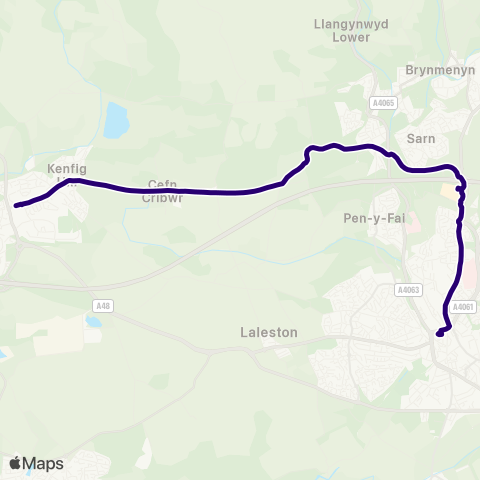 First South & West Wales Porthcawl Metrolink 3 - Bridgend Bus Sta Stand 6 map