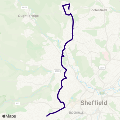 First South Yorkshire Fulwood Rd / Ranmoor Pk Rd - Penistone Rd / Norfolk Hill map