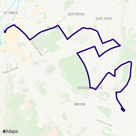 First South Yorkshire Herringthorpe Val Rd / Herringthorpe Grove - Rotherham Interchange / C4 map