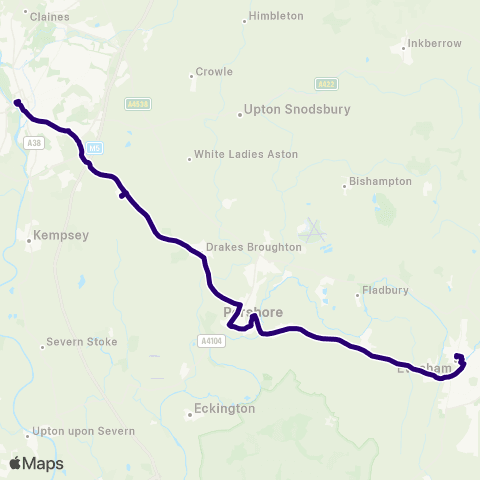 First Worcestershire Worcester Bus Sta - Evesham Bus Sta map
