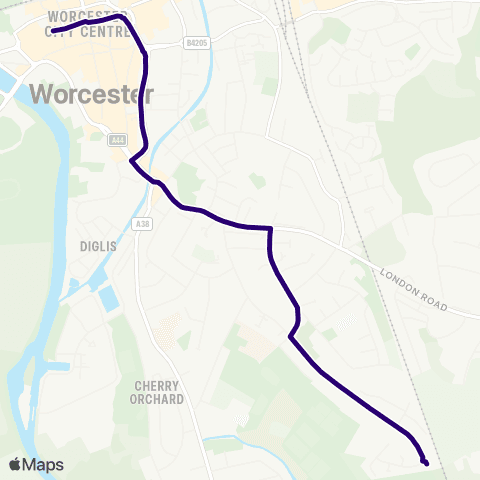 First Worcestershire Battenhall Rise - Worcester Bus Station map