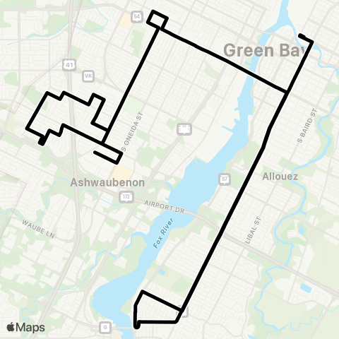 Green Bay Metro Limited Service map
