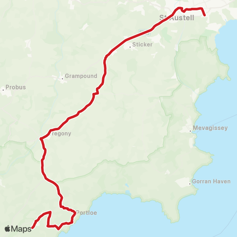 Go Cornwall Bus Asda - Pendower Road map