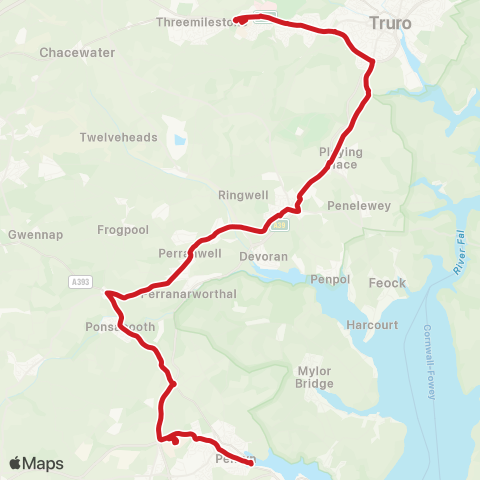 Go Cornwall Bus The Moor A - Temp Bus Station map