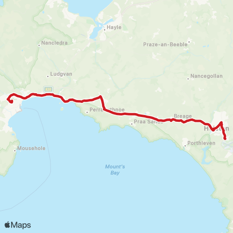 Go Cornwall Bus Sainsbury's - The Green map