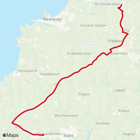 Go Cornwall Bus Trelawney Parc - Truro Coll Main Entrance map