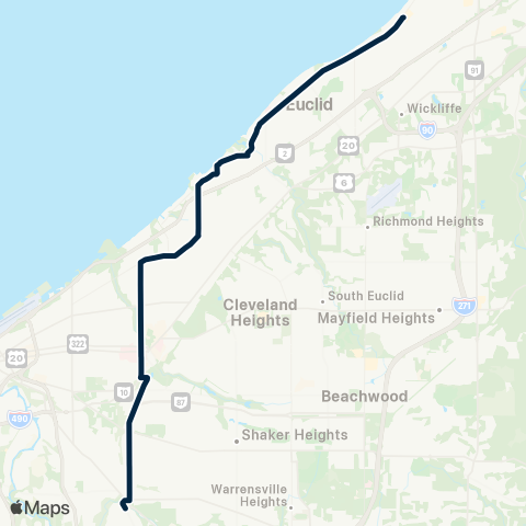 GCRTA East 105–Lakeshore map