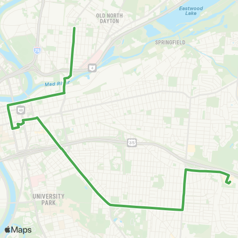 Greater Dayton RTA Wayne - Eastown - Westown - Townview map