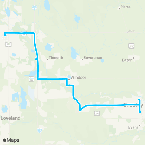 Greeley-Evans Transit Poudre Express Regional map